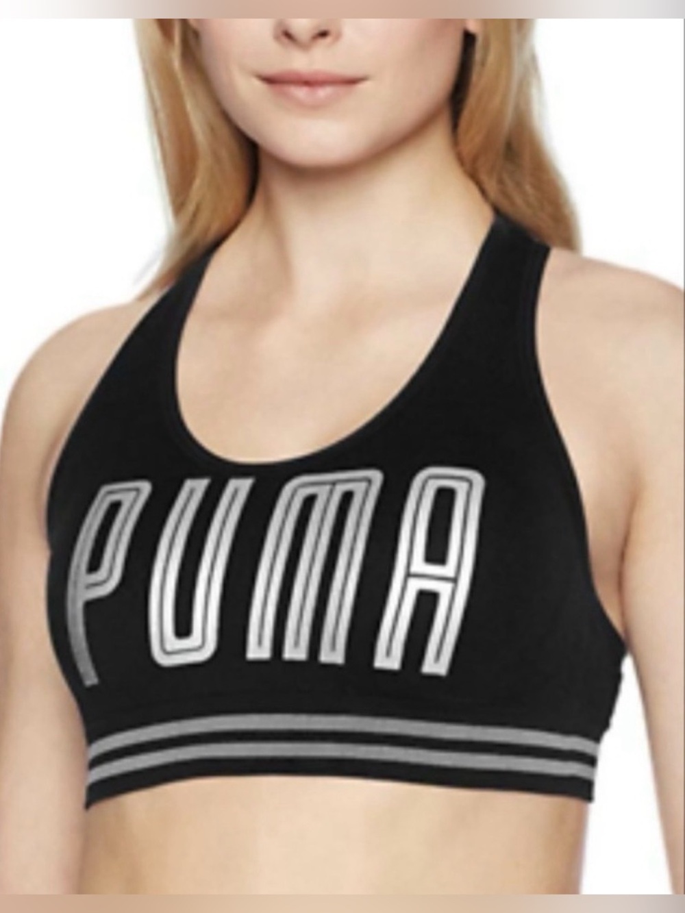 NWT PUMA Black Racerback Sports Bra with Logo - Small